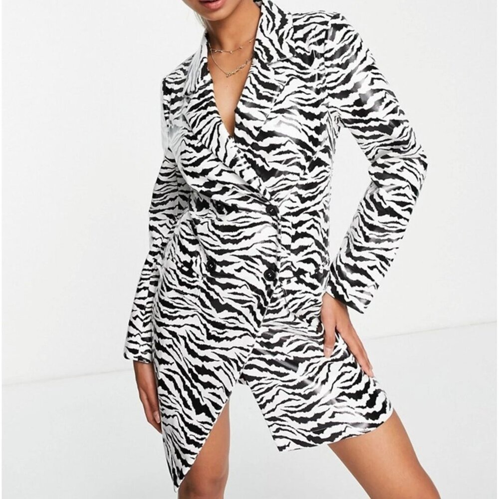 Zebra Women 8 Double Breasted Blazer Mini Dress Feminine Mobwife Officesiren Y2K